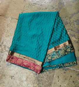 Teal Brocade Saree