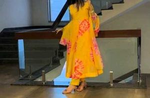 Yellow Pink Organza Kurta Set
