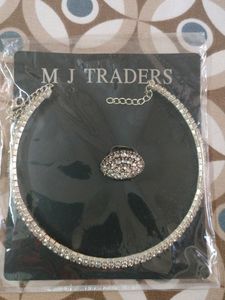 Diamond Double Line Party Necklace With Ring