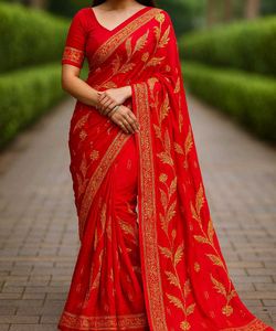 Red Embroidered Saree