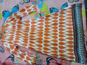 Orange & White Print Long Sleeve Top