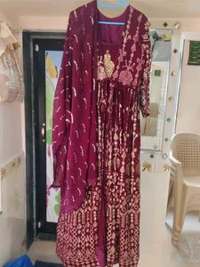 wine clr fully  sequence work gown
