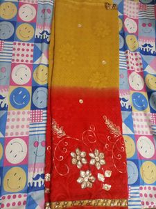 Red-Yellow ♥️ 💛 Embroidered Saree