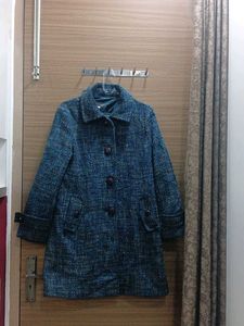 Elegant Blue Tweed Korean Coat
