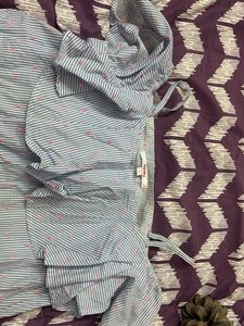 Blue Striped Ruffle Top