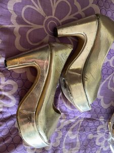 Gold Peep-Toe Heels