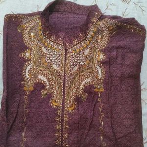Gold Embroidered Purple Men&#39;s Kurta