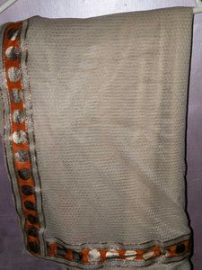 Cream Saree with Orange Delicate Border