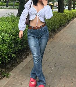 Eyelet Tie-Front Crop Top