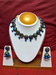 Handmade Sea Blue Terracotta Choker Set