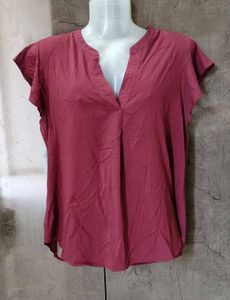 Calvin Klein Women's Maroon V-Neck Pleated Blouse