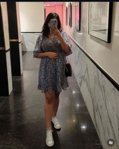 Blue Floral A Line Dress