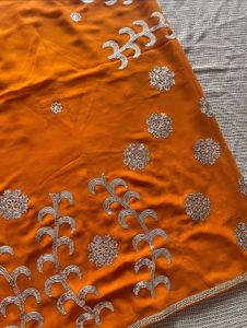 Orange Sequinned Heavy Saree