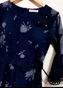 Navy Blue Long Partywear Dress For 30 Bust