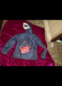 Women Blue Jacket And Purse Free