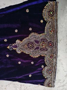 Heavy Work Purple Velvet Embellished Kurti