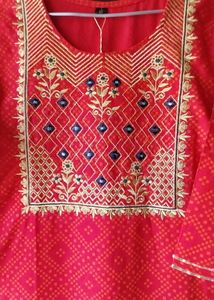 Partywear Embroidered Kurta In Reddish Pink Color