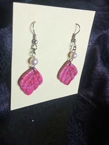 Pink Marble &amp; Pearl Earrings