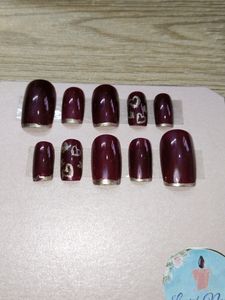 Burgundy Heart Press-On Nails
