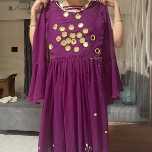 Purple Mirror Work Kurta