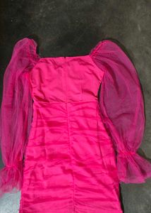 Hot Pink Mesh Sleeve Mini Dress