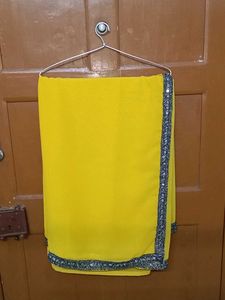 Yellow colour Saree without blouse and peticoat