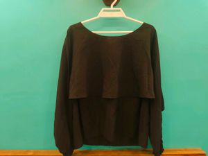 Elegant Black Flowy XL Top with Layered Design