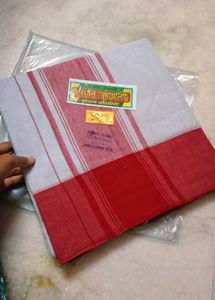 traditional cotton saree - red & white