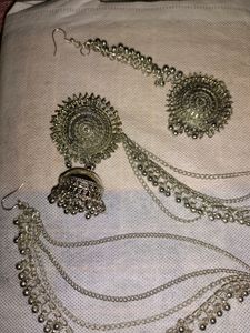 Oxidised Traditional Earrings With Mang Tikka