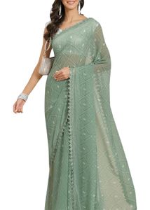 Beautiful Batik Chikankari Print Saree Pista Color