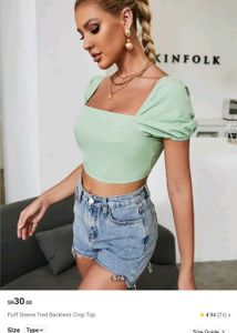 Mint Green Puff Sleeve Crop Top