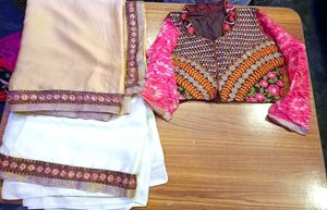 Embroidered Designer Saare With Koti Blouse