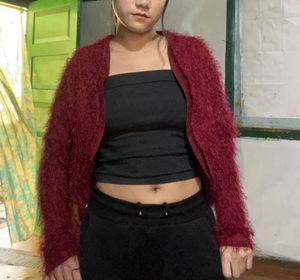 Maroon Fuzzy Cardigan