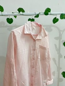 Korean Ruffled Pink Striped Button-Down