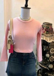 Pink Long Sleeve Crop Top