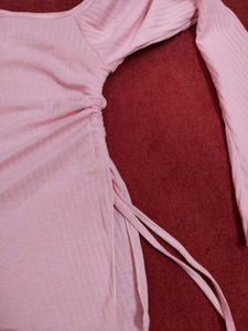 Pink Ribbed Off-Shoulder Top