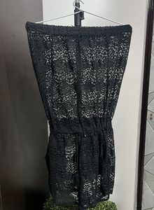 Black Crochet Cover Up Romper Beachwear