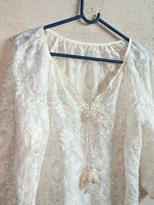 See-through Fashion Lace Blouse White