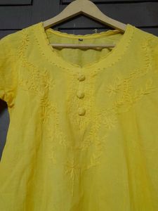 Yellow Embroidered Kurti