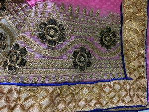 Light Pink Saree With Golden Net