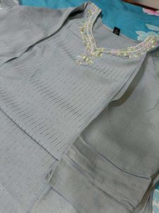 Elegant Gray Embroidered Kurti Set