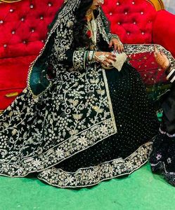 Dabka Work Green Bridal Lehenga