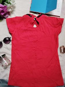 Trendy Hot Red Chain Neck Cutout Top – Stylish &amp;