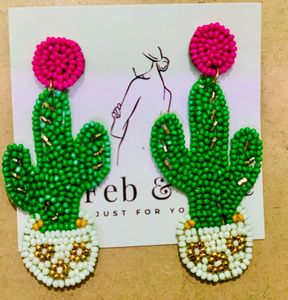 Cactus Beaded Statement Earrings