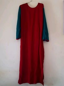 Bright Red And Green Embroidered Kurta
