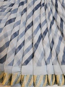 Striped Saree with Silver Border