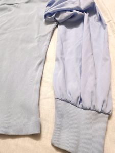 Untouched  Cotton Ribbed Puff Sleeves Lavender Top