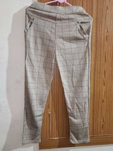 Beige Plaid Trousers