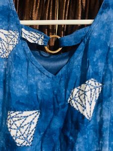 Blue Tie-dye Diamond Print Dress