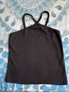 Black Halter Neck Top With Criss Cross Straps